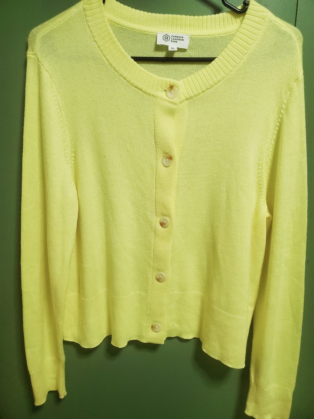 Candace Cameron Bure Lemon Yellow Button Cardigan
